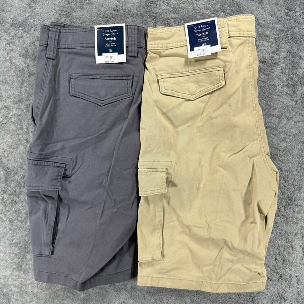 Club Room Men’s 10” Cargo Short 32 Grey Light Khaki